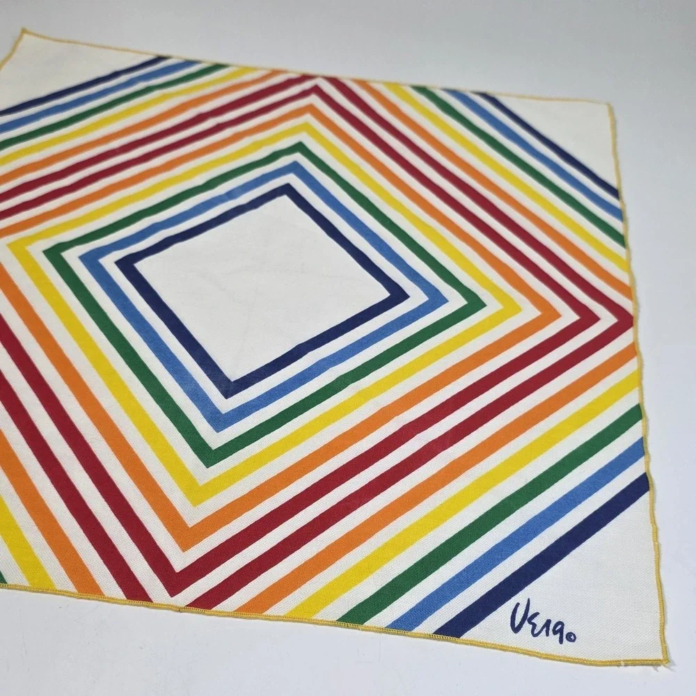 Vintage 60's VERA Neumann Linen‎ Napkin Bright Rainbow Pride Diamond Retro